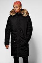 Boohoo Longline Parka With Oversized Faux Fur Hood
