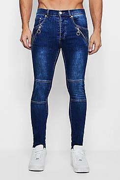 Boohoo Super Skinny Biker Jeans With Hardware