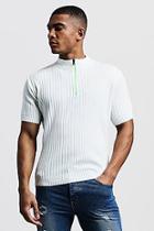 Boohoo Ribbed Knitted T-shirt With Neon Zip