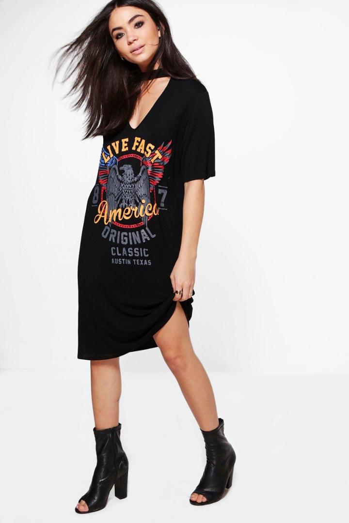 Boohoo Farah Choker Neck Band T- Shirt Dress Black