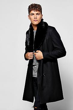 Boohoo Black Double Breasted Wool Mix Overcoat