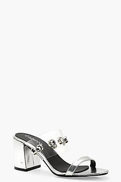 Boohoo Diamante Clear Metallic Mules