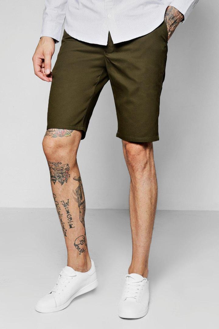 Boohoo Khaki Slim Fit Chino Short Khaki