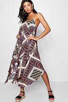 Boohoo Piper Hanky Hem Scarf Print Swing Dress