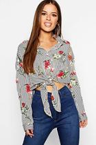 Boohoo Petite Stripe And Floral Oversized Shirt