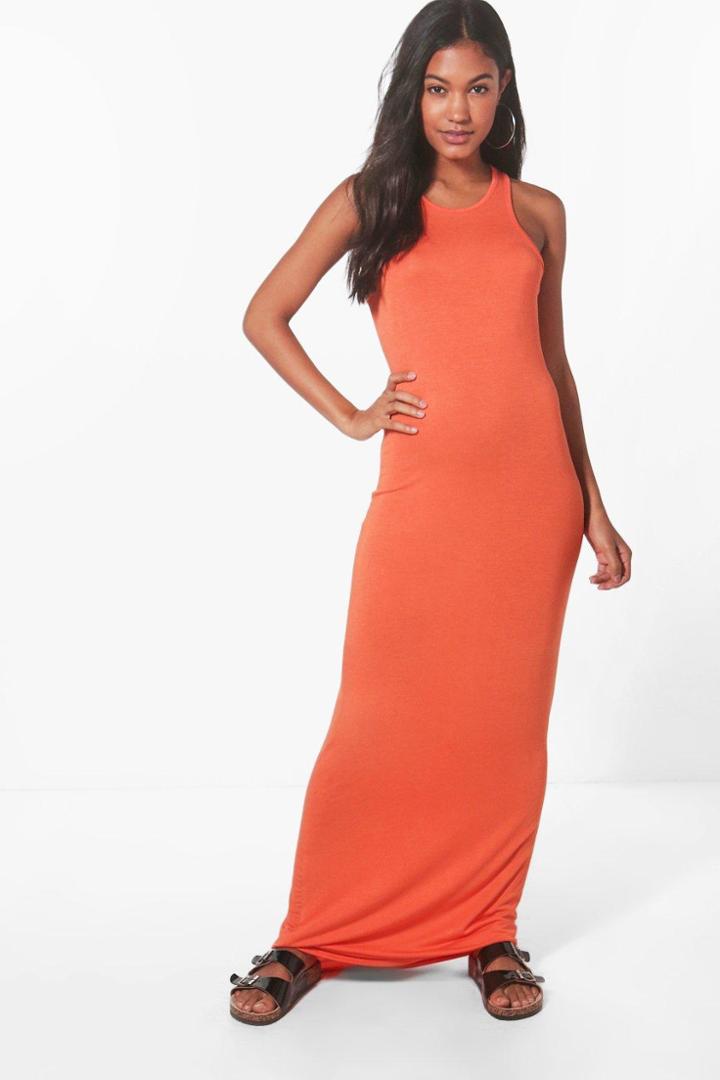 Boohoo Sheeva Basic Racer Front Maxi Dress Orange