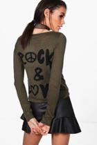 Boohoo Becky Rock & Love Knitted Top Khaki