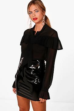 Boohoo Lauren Sheer Ruffle Tie Cuff Shirt