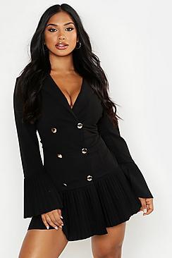 Boohoo Pleated Frill Hem Blazer Dress