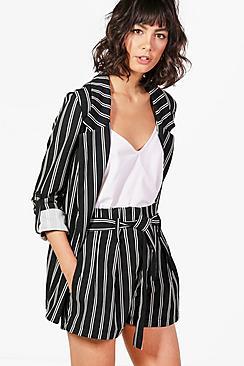 Boohoo Paige Paperbag Waist Tailored Stripe Short