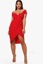 Boohoo Plus Ellie Open Shoulder Wrap Bodycon Dress