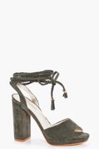 Boohoo Beatrice Plaited Wrap Strap Platform Heels Khaki