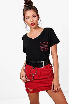 Boohoo Anna Love Embroidered Pocket Tee
