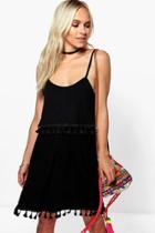 Boohoo Petite Ellen Double Layer Tassel Skater Dress Black