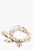 Boohoo Alexis Beaded Tassel Bracelet Pack Cream