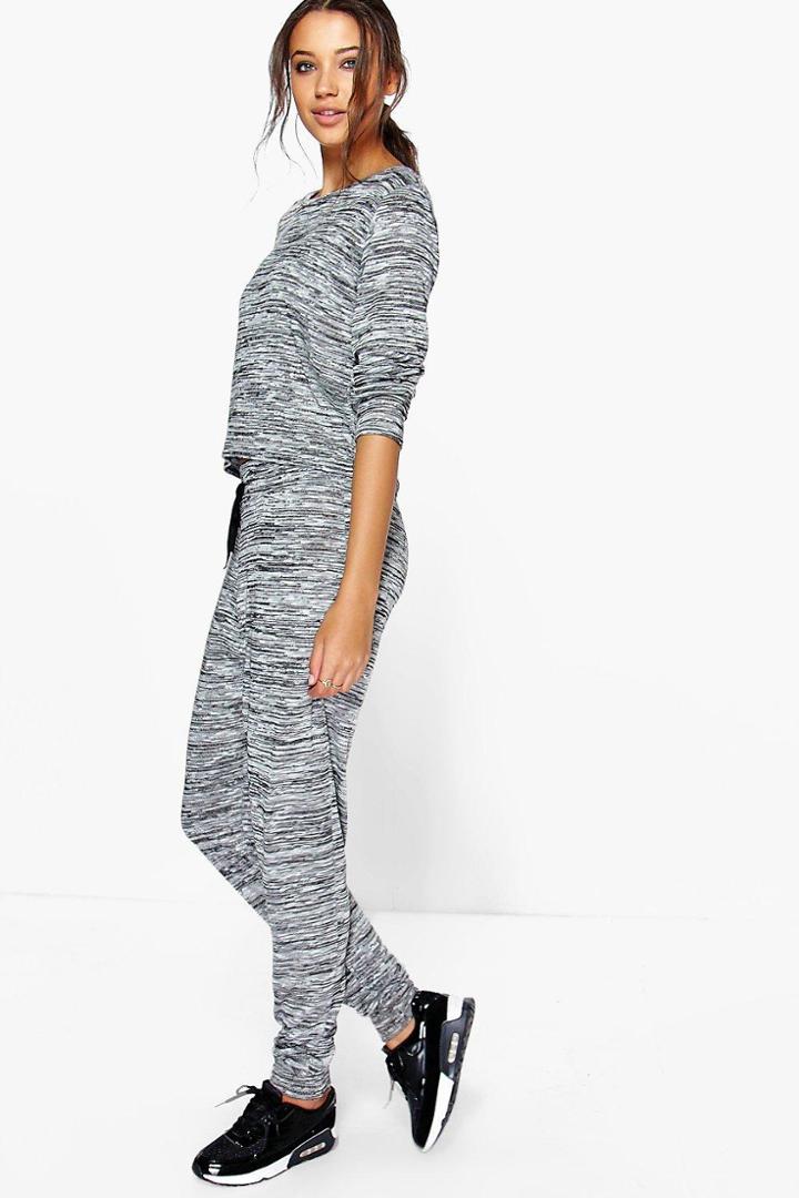 Boohoo Tall Lara Space Dye Lounge Top & Jogger Set Grey