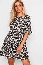 Boohoo Plus Leopard Print Smock Dress