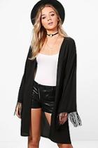 Boohoo Milly Chiffon Kimono With Fringing