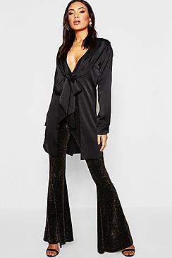 Boohoo Satin Tie Front Longline Duster