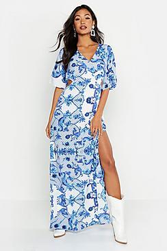 Boohoo Cut Side Kimono Sleeve Maxi Dress