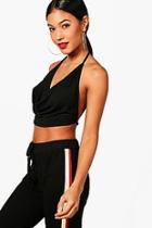 Boohoo Nicola Basic Tie Back Cowl Halter Crop