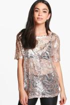 Boohoo Charlie Oversized Sequin Body Tee Gold