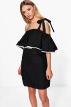 Boohoo Margot Bow Tie Ruffle A-line Shift Dress Black