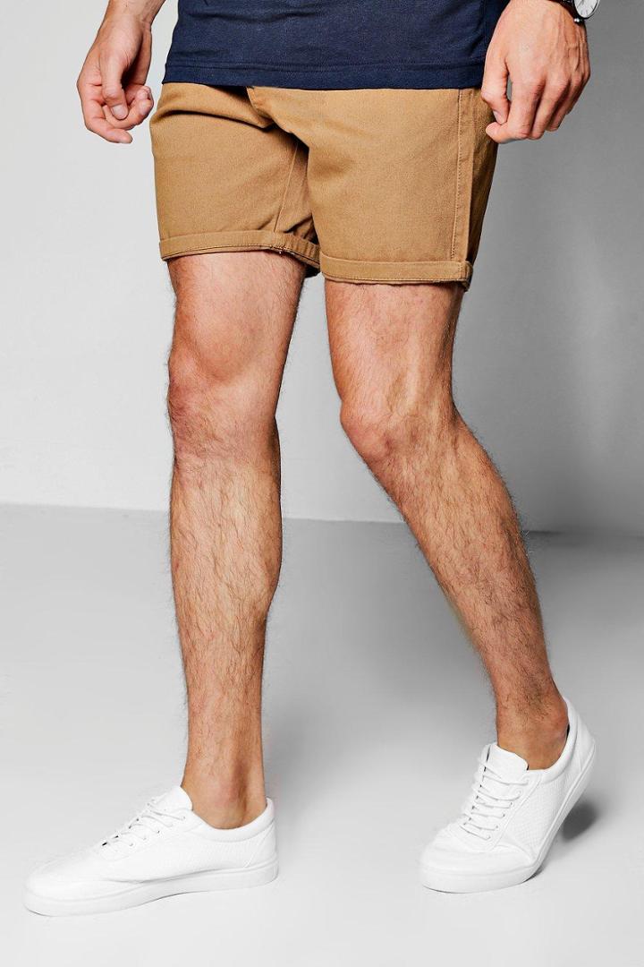 Boohoo Peached Mid Length Chino Shorts Tobacco