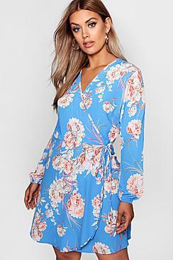Boohoo Plus Lottie Floral Wrap Woven Dress