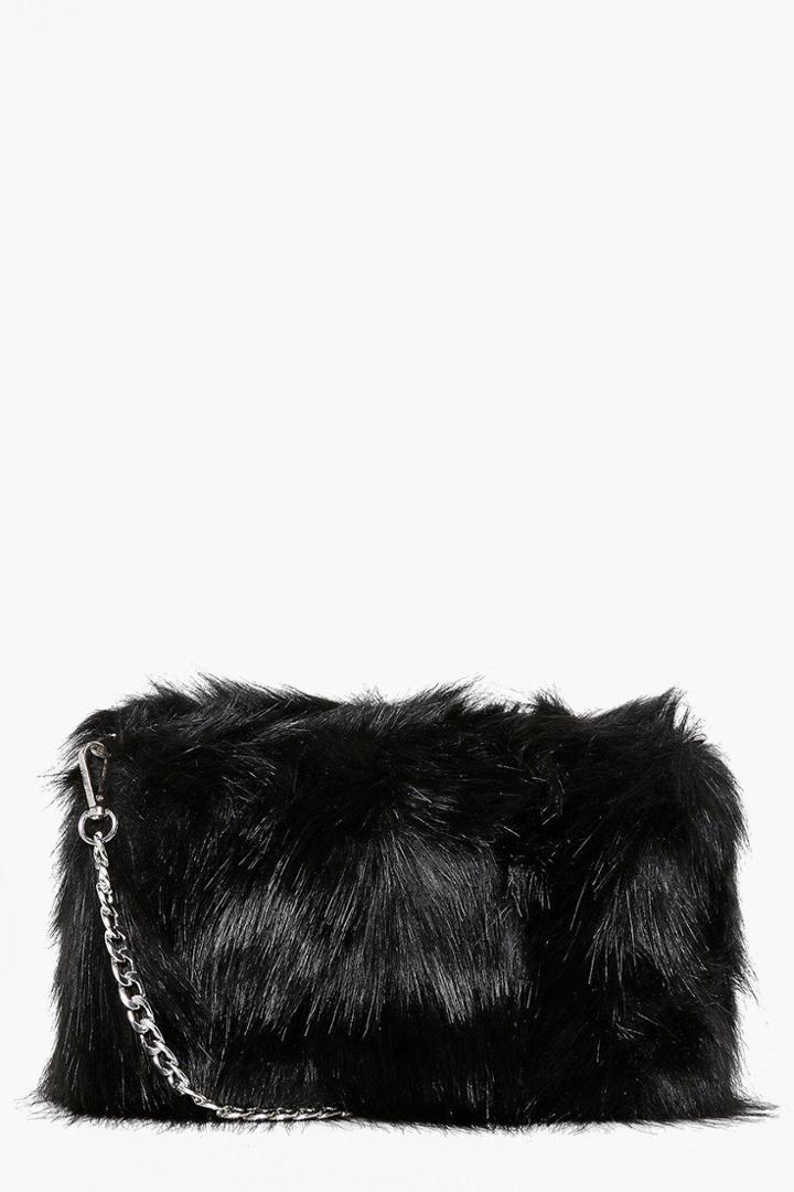 Boohoo Mia Faux Fur Cross Body Bag Black