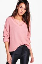 Boohoo Lacey Strap Detail Fisherman Jumper Nude