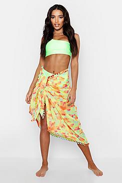 Boohoo Tie Dye Pom Pom Beach Sarong