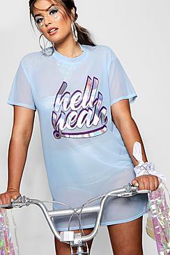 Boohoo Plus Sasha Hell Yeah Mesh Tee Dress