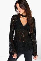 Boohoo Choker Detail All Over Lace Blouse