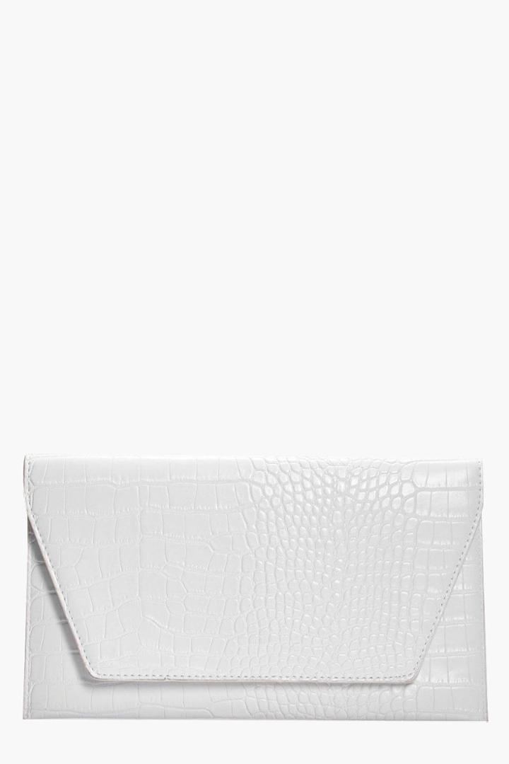 Boohoo Jessica Croc Envelope Clutch White