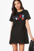 Boohoo Lauren Slogan Embroidery T-shirt Dress Black