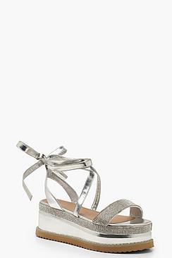 Boohoo Embellished Wrap Flatform Sandals