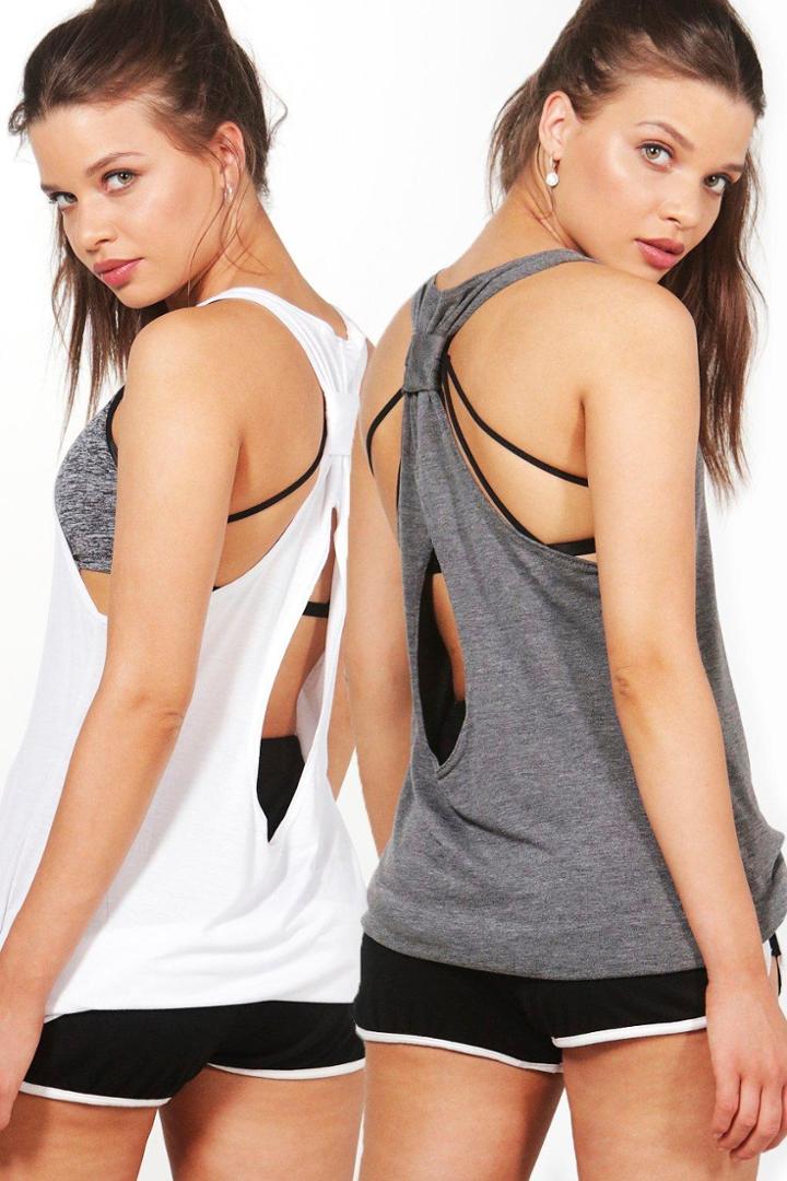 Boohoo Phoebe Fit Twist Back Tank Top 2 Pack Multi