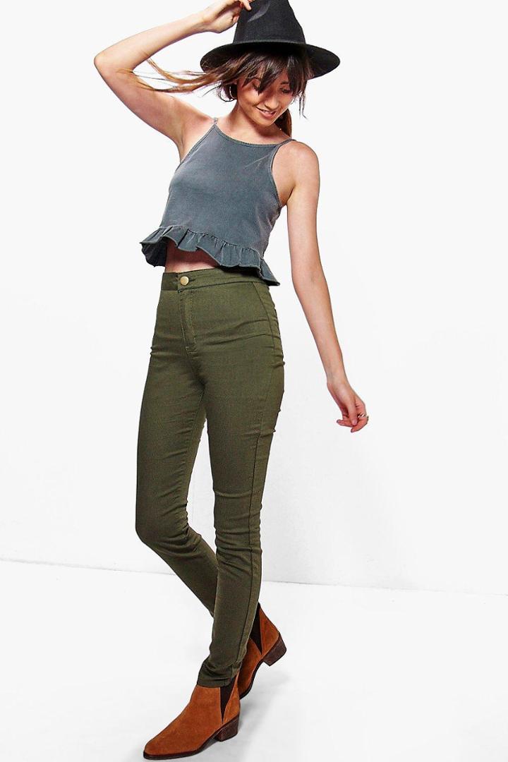Boohoo Lara High Rise Tube Jeans Khaki