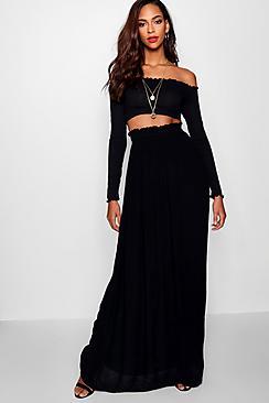 Boohoo Tall Rosie Woven Shirred Waist Maxi Skirt