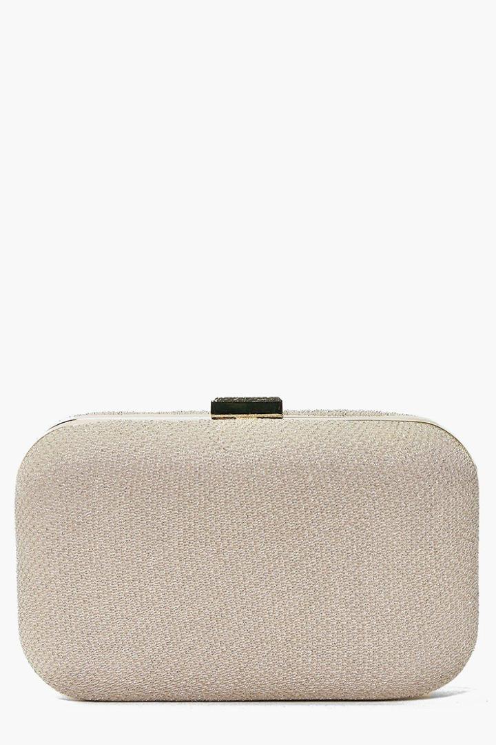 Boohoo Emma Glitter Shimmer Box Clutch Bag Gold