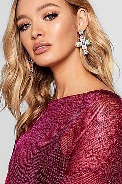 Boohoo Rachel Rainbow Gem Ornate Cross Earrings