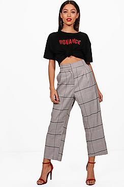 Boohoo Ayda Prince Of Wales Check Wide Leg Trouser