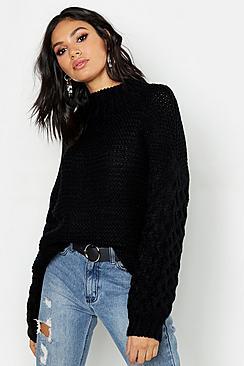 Boohoo Tall Oversized Bobble Sleeve Chunky Jumper