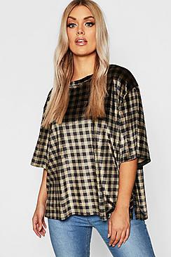 Boohoo Plus Oversized Velvet Check T Shirt