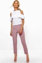 Boohoo Megzhan Pintuck Tailored Ankle Grazer Trousers Mauve