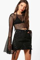 Boohoo Em Lace-up Front Micro Denim Mini Skirt