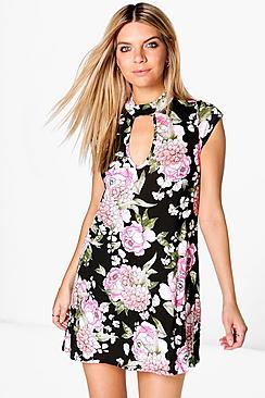 Boohoo Henrietta Floral High Neck A-line Dress
