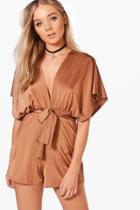Boohoo Jane Kimono Style Belted Playsuit Copper