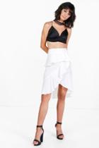 Boohoo Harriet Ruffle Front Woven Midi Skirt Ivory